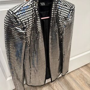 Zara Metallic Silver Patterned Jacket
